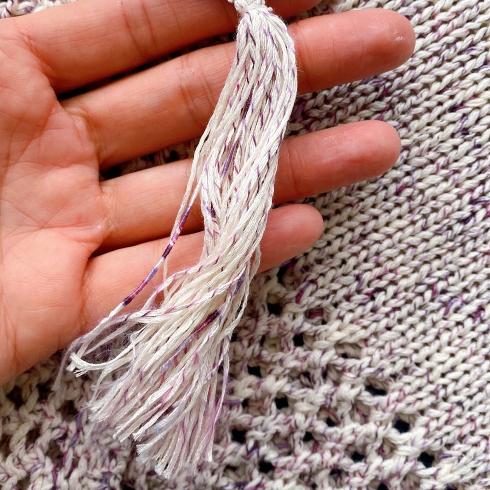 πΎ JOHNNY WAS BOHO KNIT CREAM PURPLE LOOSE FIT PONCHO WITH TASSELS! - Picture 10 of 13